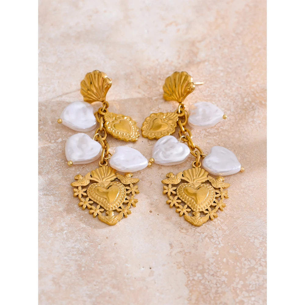 Pearls Heart Love Drop Dangle