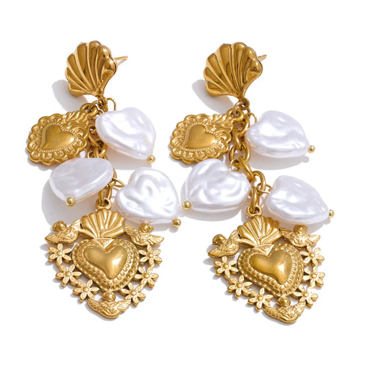 Pearls Heart Love Drop Dangle