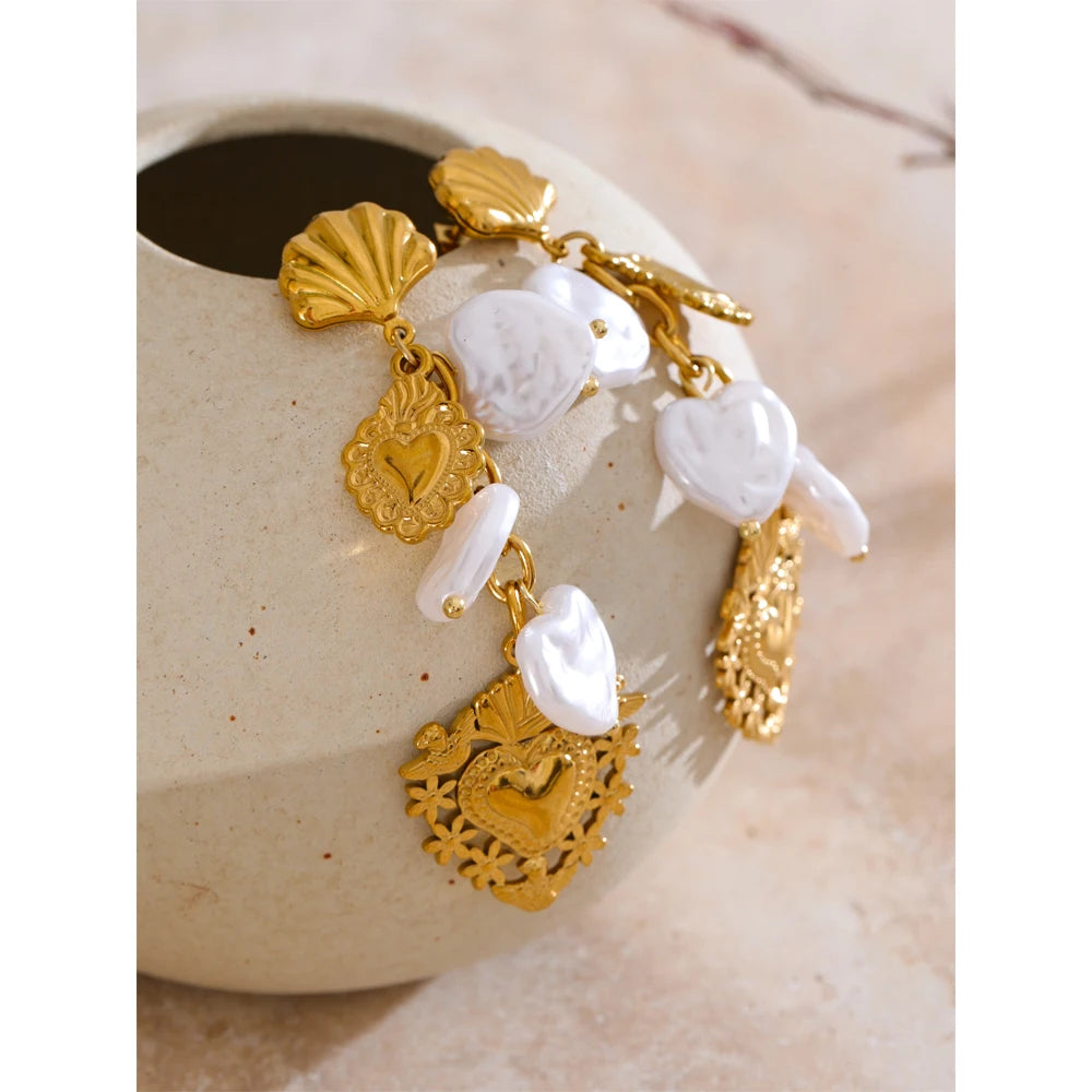 Pearls Heart Love Drop Dangle