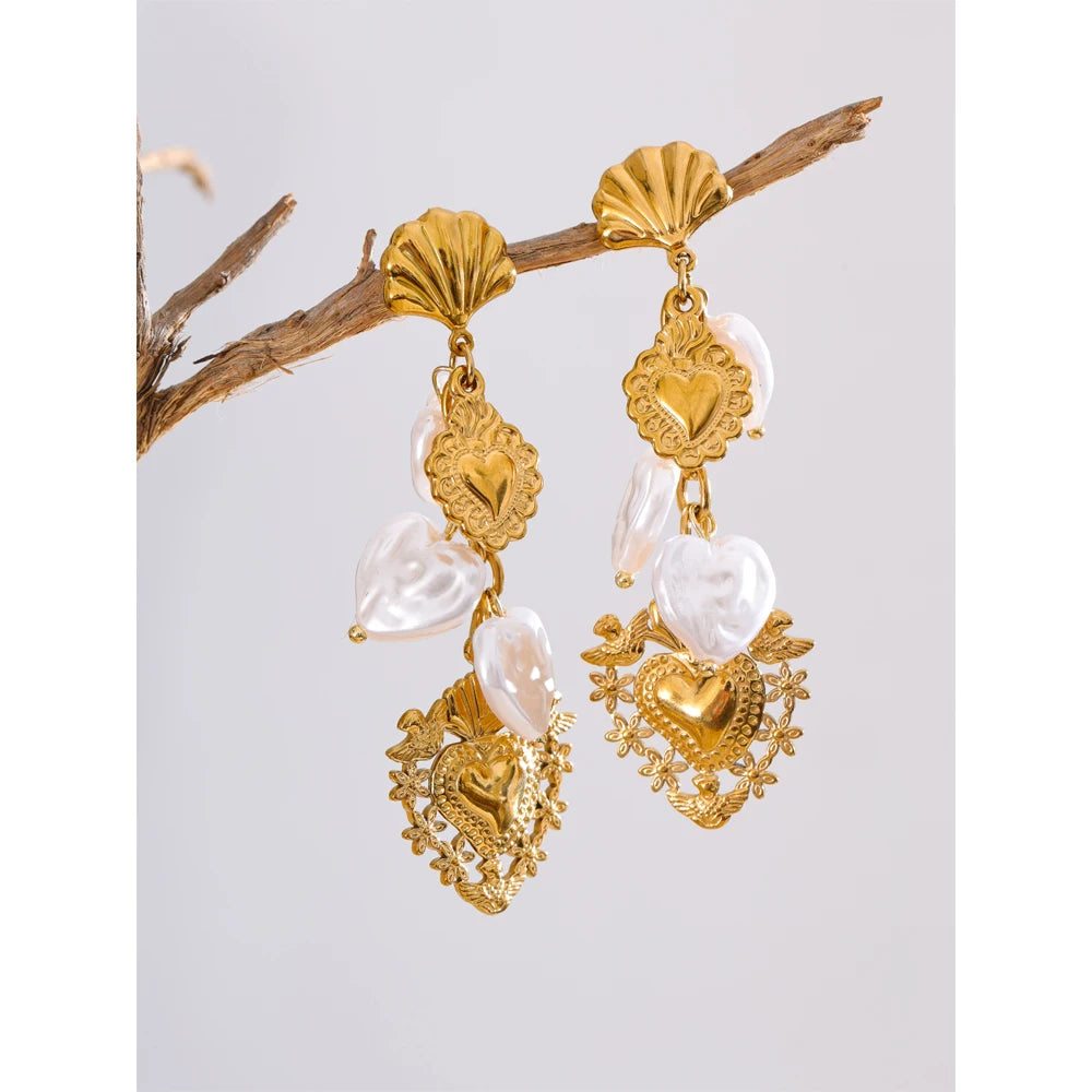 Pearls Heart Love Drop Dangle